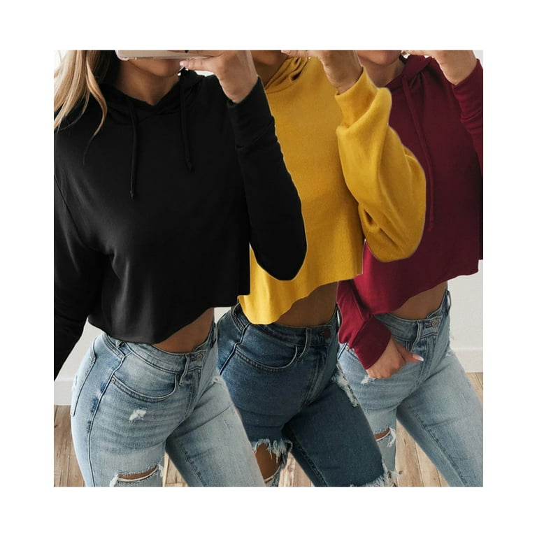 Women's Hoodie Sweatshirt Jumper Sweater Crop Top Casual Sports Pullover Tops US Women's Hoodie Sweatshirt Jumper Sweater Crop Top Casual Sports Pullover Tops US